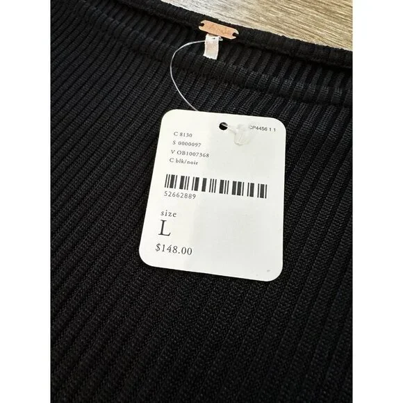 Free People NWT Ribbed Maxi Long Sleeve Black High Low Dress Size Large - Picture 3 of 8